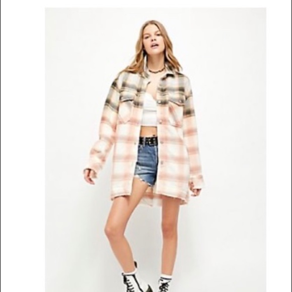 Free people anneli plaid ombré shirt jacket size large new with tags NWT